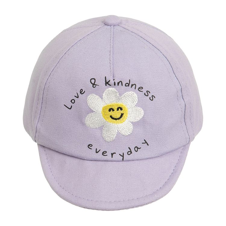 Violet jockey hat Love and Kindness every day with happy daisy print