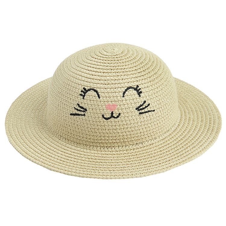 כובע קש עם הדפס פנים של חתלתול