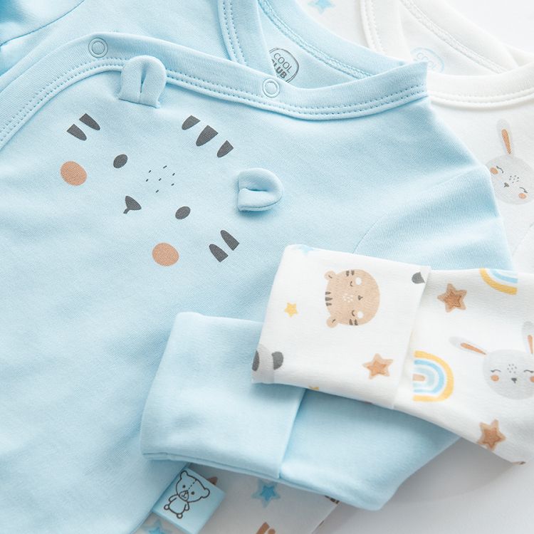 White and blue wrap long sleeve bodysuits with animals print