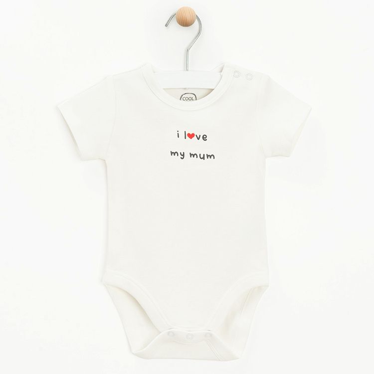 White short sleeve bodysuits with love mom and dad prints- 4 pack
