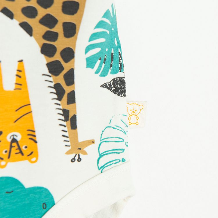 White short sleeve bodysuit with jungle animals print