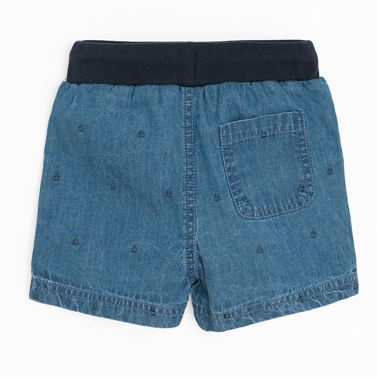 Denim shorts with small boats pattern