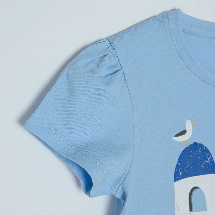 מארז חולצות טי שרוול קצר 2 יח' - כחול עם הדפס בנושא קיץ ומפוספס