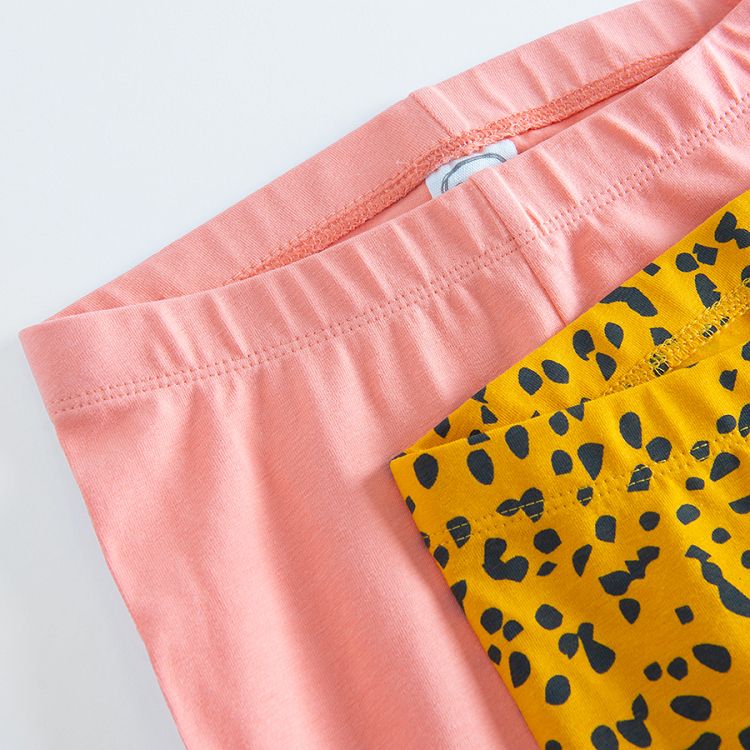 Coral and yellow with black prints 3/4 leggings- 2 pack