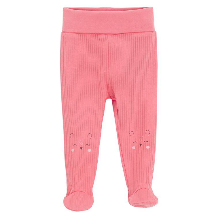 White wrap long sleeve bodysuit, pink footed leggings with bunny print and pink hat- 3 pieces