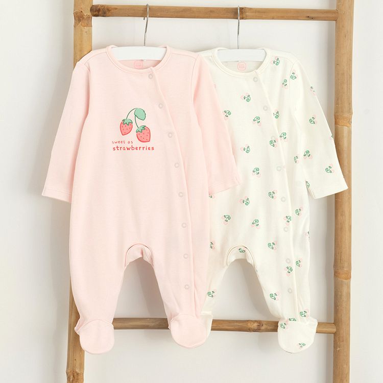 Pink and white wrap long sleeve overall with strawberries print