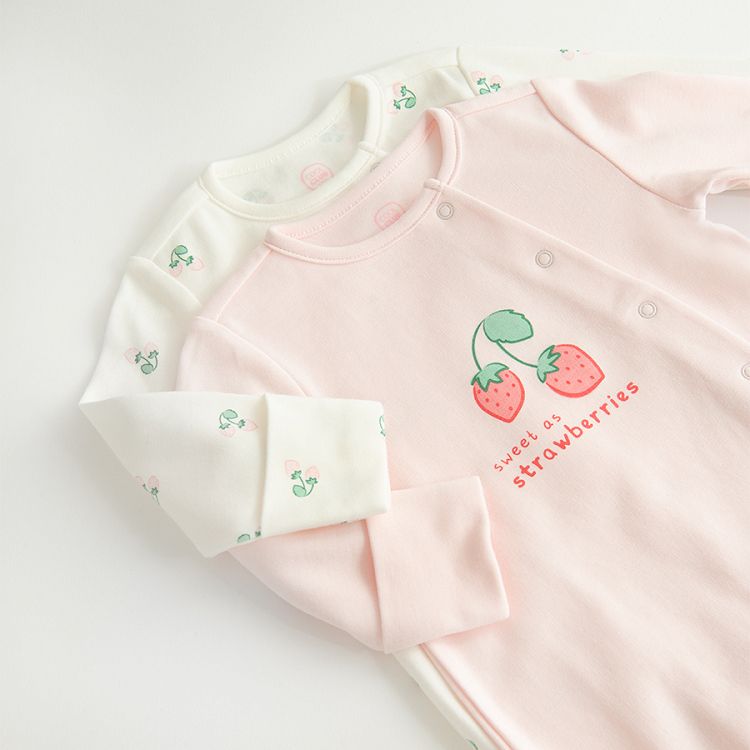 Pink and white wrap long sleeve overall with strawberries print