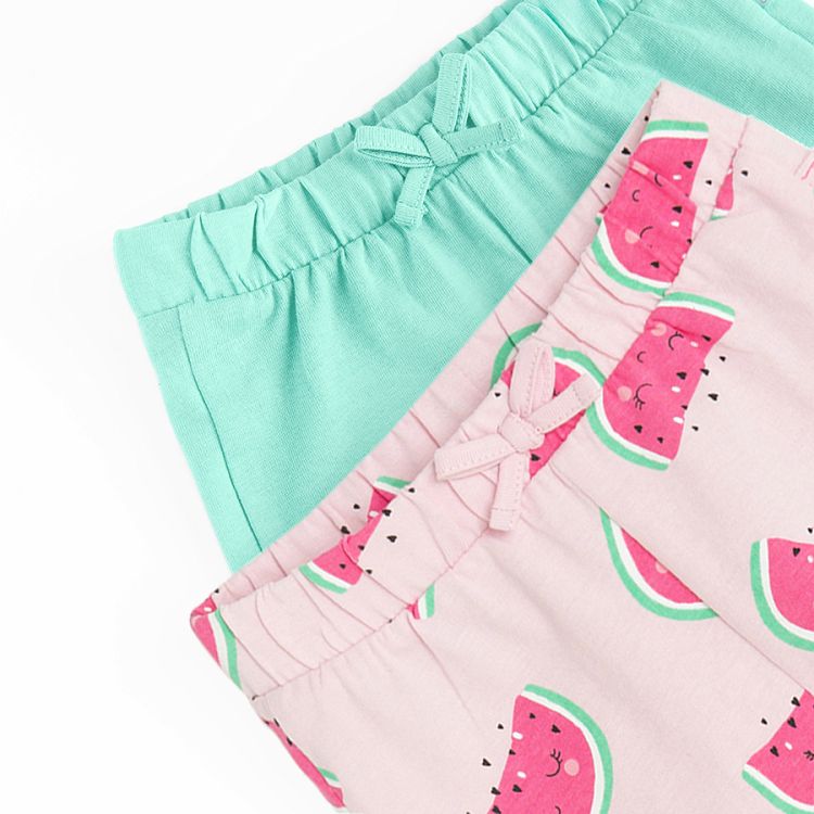 Turquoise and pink with watermelons print shorts- 2 pack
