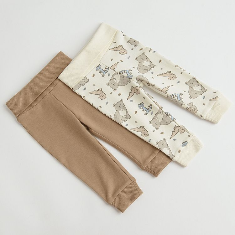 מארז מכנסיים ללא רגליות 2 יח' - חום ובז' עם הדפס חיות יער