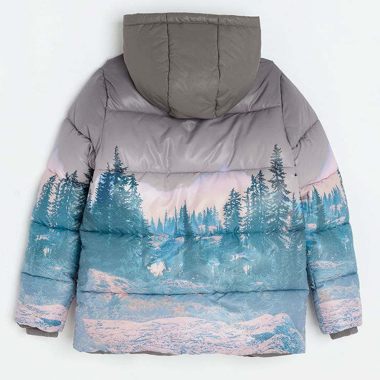 Zip through hooded jacket with forest print