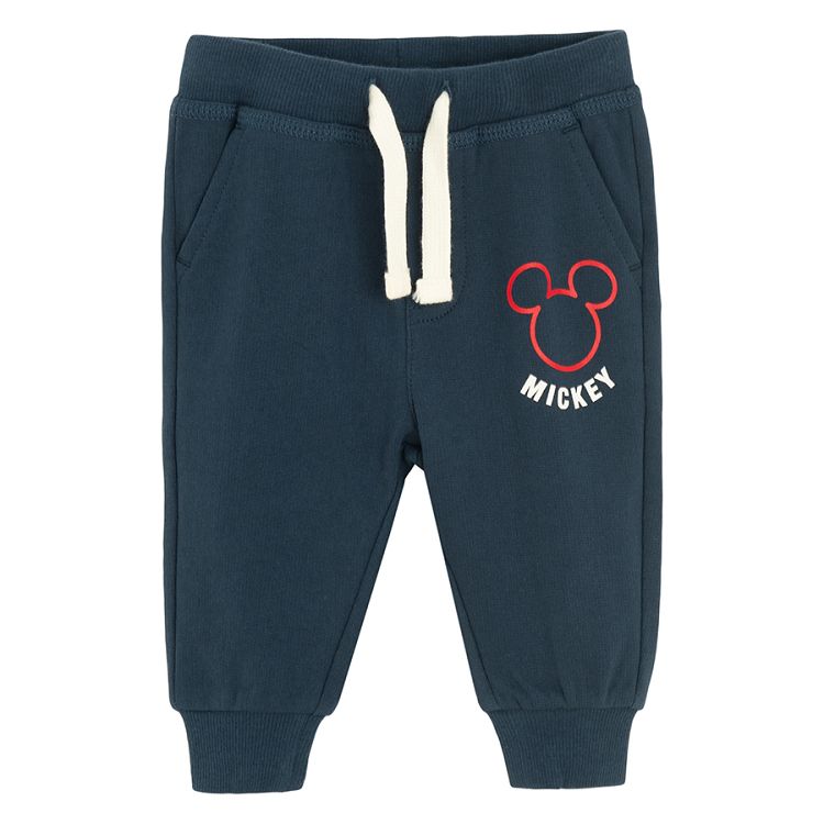 Mickey Mouse set, white short sleeve T-shirt, hooded zip through sweatshirt and blue sweatpants