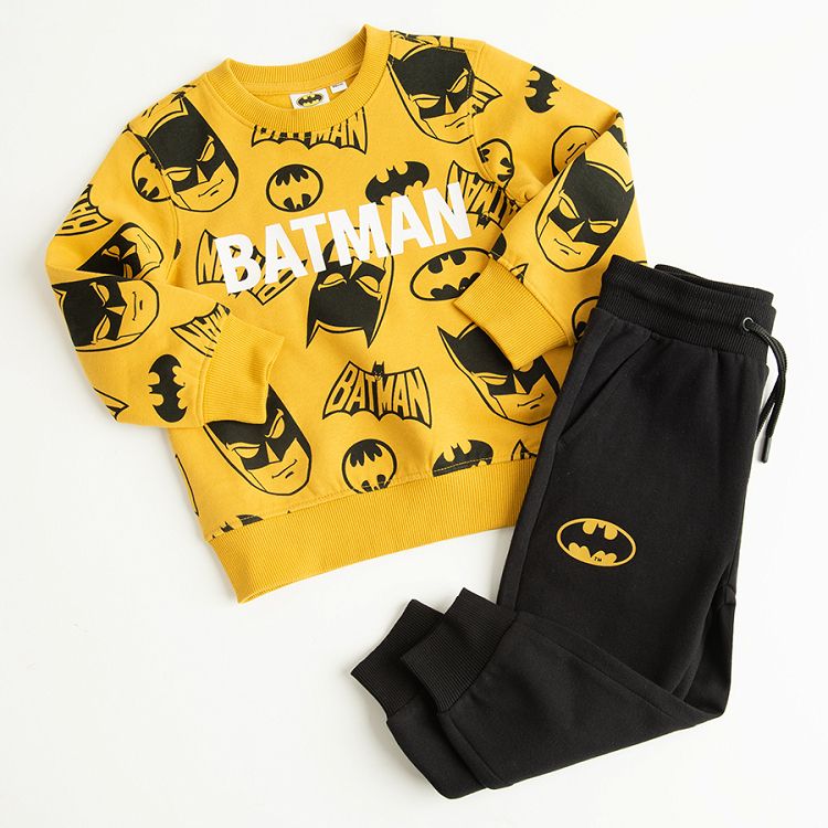 סט טרנינג באטמן, סווטשירט צהוב ומכנסיים שחורים