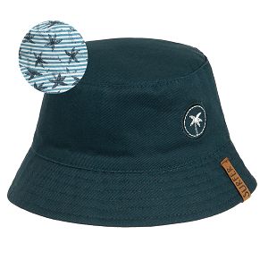 כובע דו צדדי בצבע כחול ותכלת עם הדפס עץ דקל