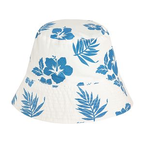 כובע טמבל לבן עם הדפס עלים כחולים