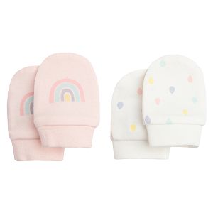 White and pink rainbow print mittens - 2 pack