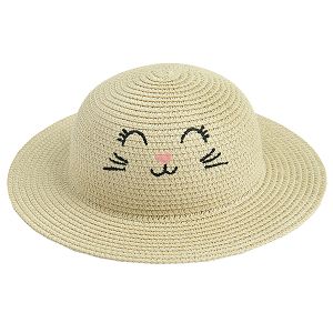 כובע קש עם הדפס פנים של חתלתול