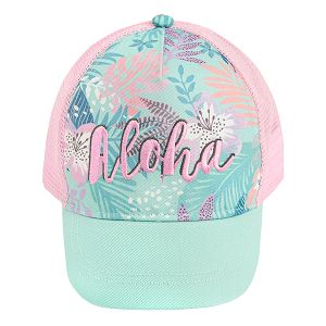 כובע בצבעים ורוד וטורקיז עם הדפס 'Aloha'