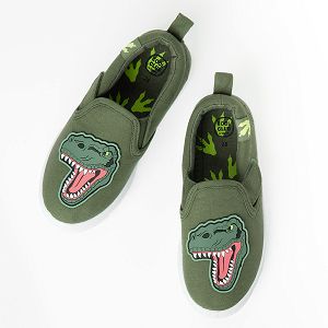 נעליים בצבע חאקי עם הדפס של דינוזאור