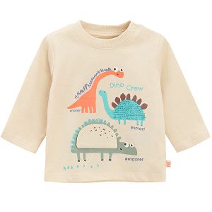 חולצה בצבע בז' עם שרוולים ארוכים והדפס דינוזאורים