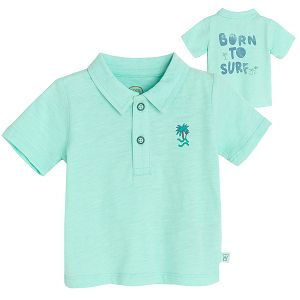 חולצת פולו בצבע טורקיז עם הדפס 'Born to Surf' בגב