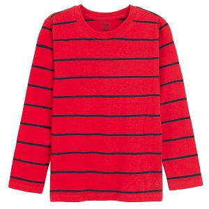 Red and blue stripes long sleeve blouse