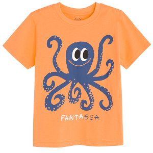 Orange T-shirt with octapus FANTASEA print