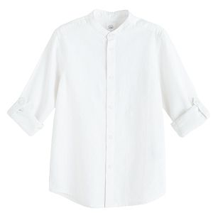 White long sleeve button down Mao shirt