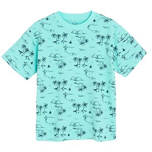 Blue polo T-shirt with palm trees print