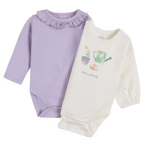 White and purple long sleeve bodysuits- 2 pack
