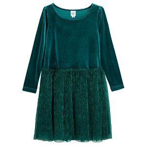 שמלה חגיגית ירוקה עם שרוולים ארוכים וחצאית טול