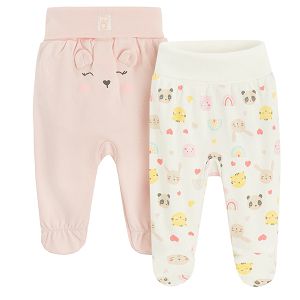 White and pink footed leggings with panda and various animal prints