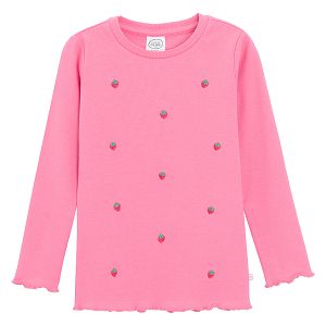 Pink long sleeve blouse with strawberries print