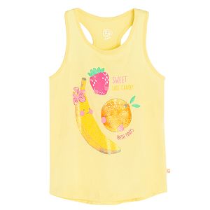 Yellow sleeveless T-shirt with summer fruit print