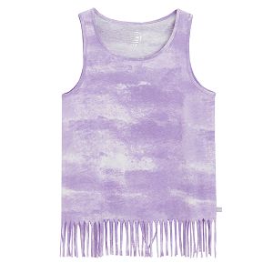 Purple tie dye sleeveless T-shirt with fringes