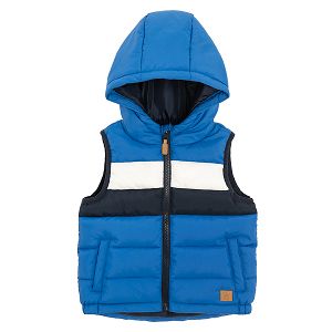 Blue and white zip through hooded vest