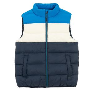 Blue, white and light blue stripes vest