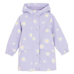 Violet zip through hooded jacket with daisies print