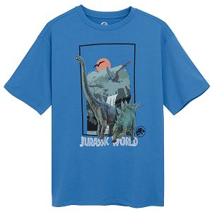 חולצת טי שרוול קצר בצבע טורקיז עם הדפס דינוזאורים בנושא עולם היורה