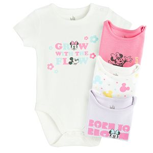 Minnie Mouse white, pink and purple short sleeve bodysuits- 4 pack